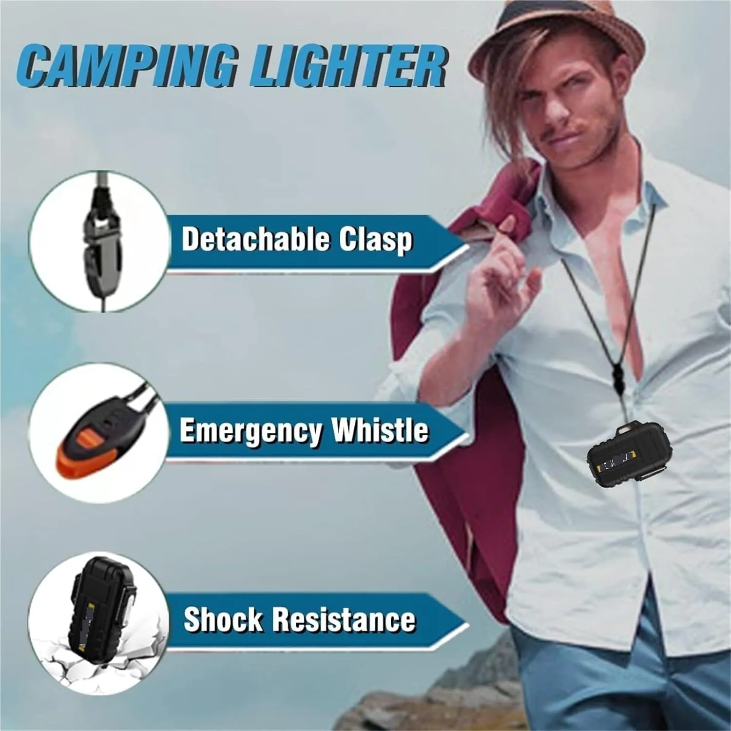 Torch Lighter, refillable Butane Lighter, with Safety Lock, Windproof and Waterproof, Adjustable Jet Flame, Suitable for Fireplace, Barbecue, Camping, etc. (Butane not Included)(Orange)