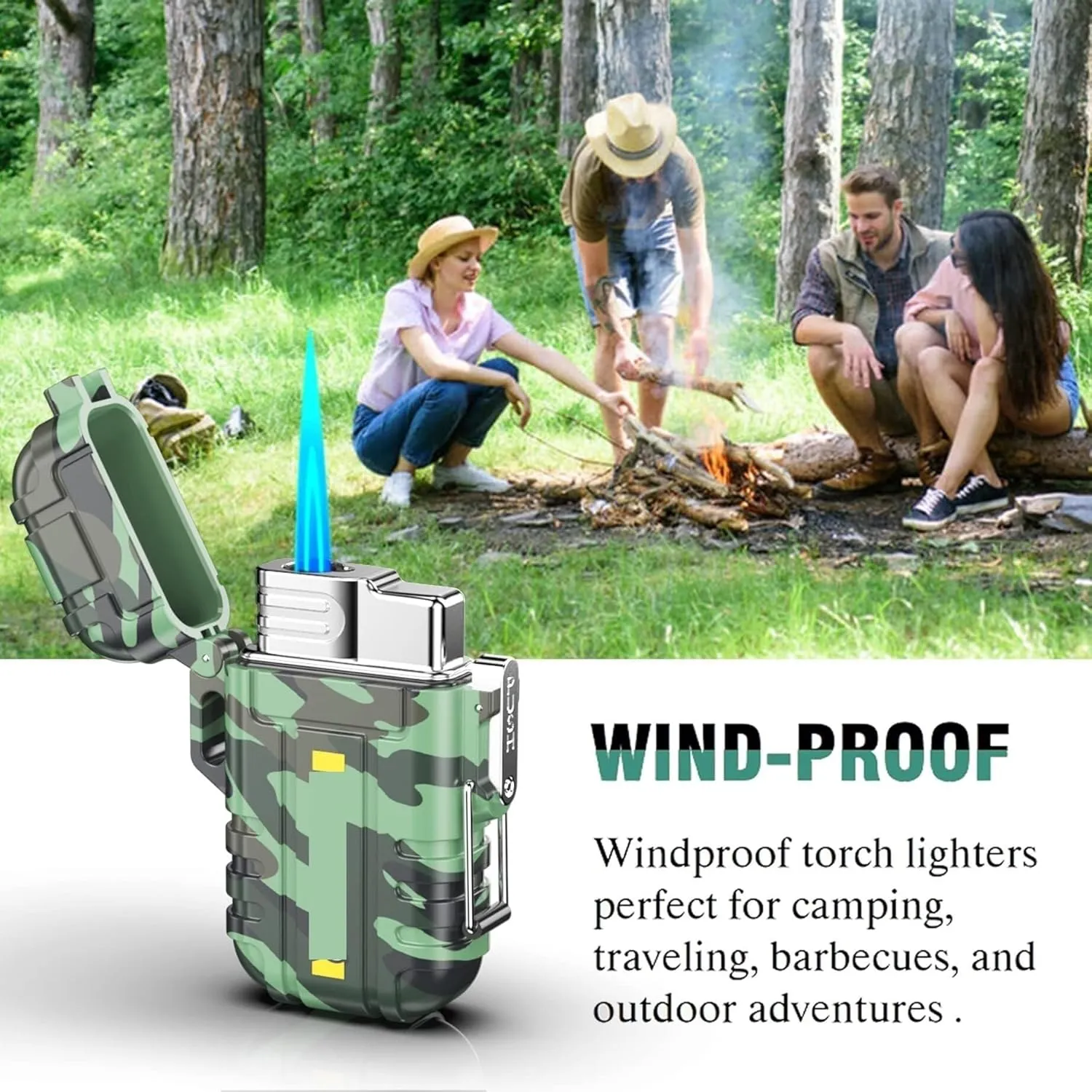 Torch Lighter, refillable Butane Lighter, with Safety Lock, Windproof and Waterproof, Adjustable Jet Flame, Suitable for Fireplace, Barbecue, Camping, etc. (Butane not Included)(Orange)