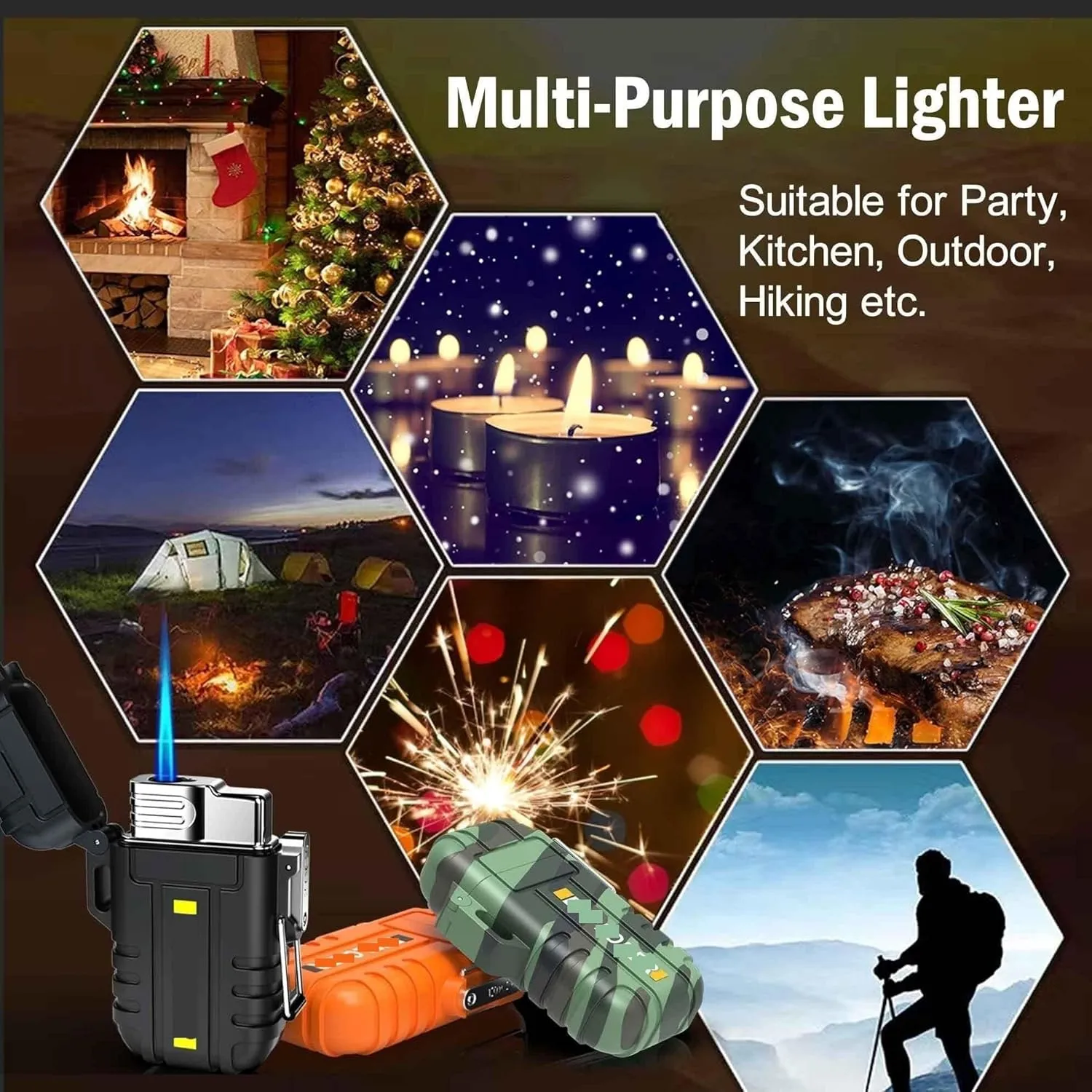 Torch Lighter, refillable Butane Lighter, with Safety Lock, Windproof and Waterproof, Adjustable Jet Flame, Suitable for Fireplace, Barbecue, Camping, etc. (Butane not Included)(Orange)