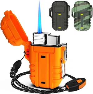 Torch Lighter, refillable Butane Lighter, with Safety Lock, Windproof and Waterproof, Adjustable Jet Flame, Suitable for Fireplace, Barbecue, Camping, etc. (Butane not Included)(Orange)