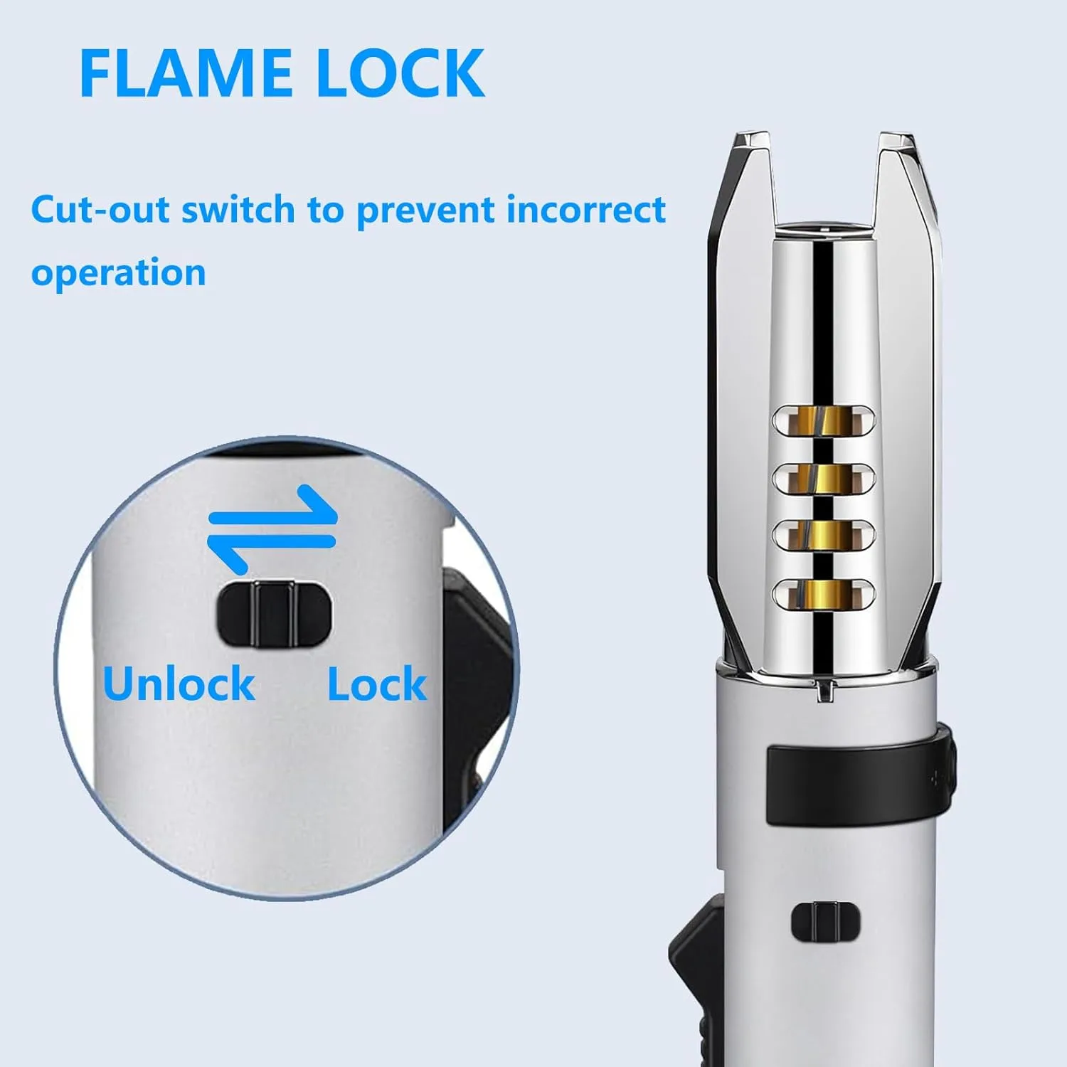 Torch Lighter, Refillable Butane Windproof Jet Flame Super Large Torch Lighter, Straight Bright Fire Adjustable Red/Blue Cool Flame & Safety Lock for Camping, BBQ, Baking, Outdoor, Gifts