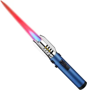 Torch Lighter, Refillable Butane Windproof Jet Flame Super Large Torch Lighter, Straight Bright Fire Adjustable Red/Blue Cool Flame & Safety Lock for Camping, BBQ, Baking, Outdoor, Gifts