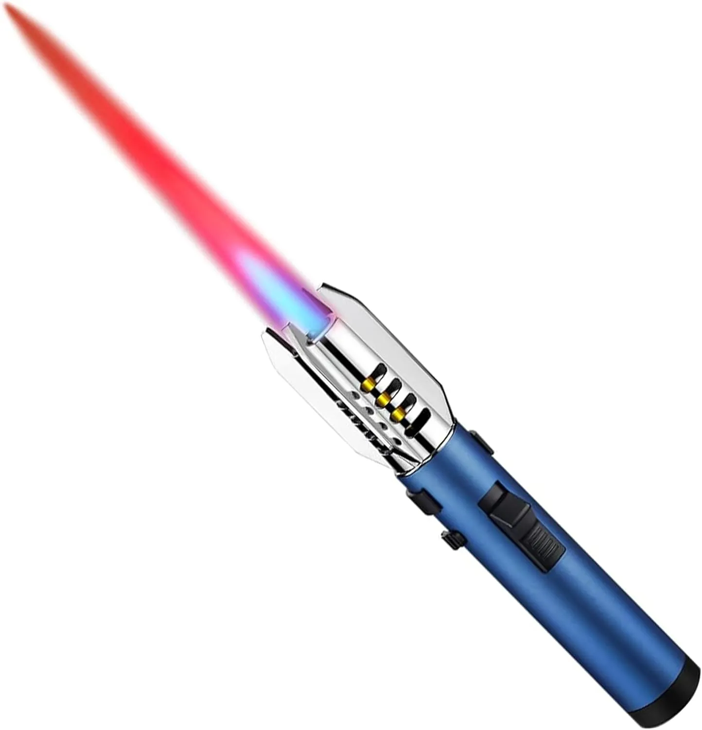 Torch Lighter, Refillable Butane Windproof Jet Flame Super Large Torch Lighter, Straight Bright Fire Adjustable Red/Blue Cool Flame & Safety Lock for Camping, BBQ, Baking, Outdoor, Gifts