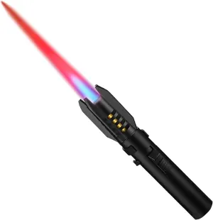 Torch Lighter, Refillable Butane Windproof Jet Flame Super Large Torch Lighter, Straight Bright Fire Adjustable Red/Blue Cool Flame & Safety Lock for Camping, BBQ, Baking, Outdoor, Gifts