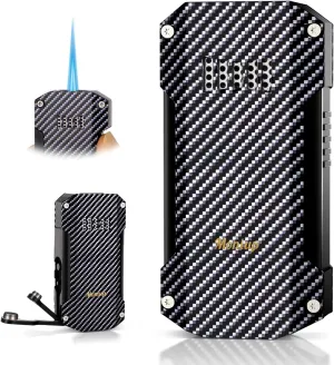 Torch Lighter with Jet Flame, 2 Built-in Punches, All-in-one Windproof Cool Lighter with Gift Box for Festival, Refillable Butane Unique Lighter for Candle, Camping, Outdoors