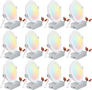 TORCHSTAR 12-Pack 6 Inch 5CCT LED Recessed Lighting, CRI 90, 2700K3000K3500K4000K5000K Selectable, Dimmable 1000lm Brightness Slim LED Downlight, ETL Listed