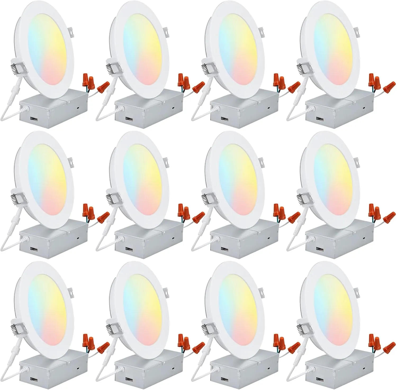 TORCHSTAR 12-Pack 6 Inch 5CCT LED Recessed Lighting, CRI 90, 2700K3000K3500K4000K5000K Selectable, Dimmable 1000lm Brightness Slim LED Downlight, ETL Listed