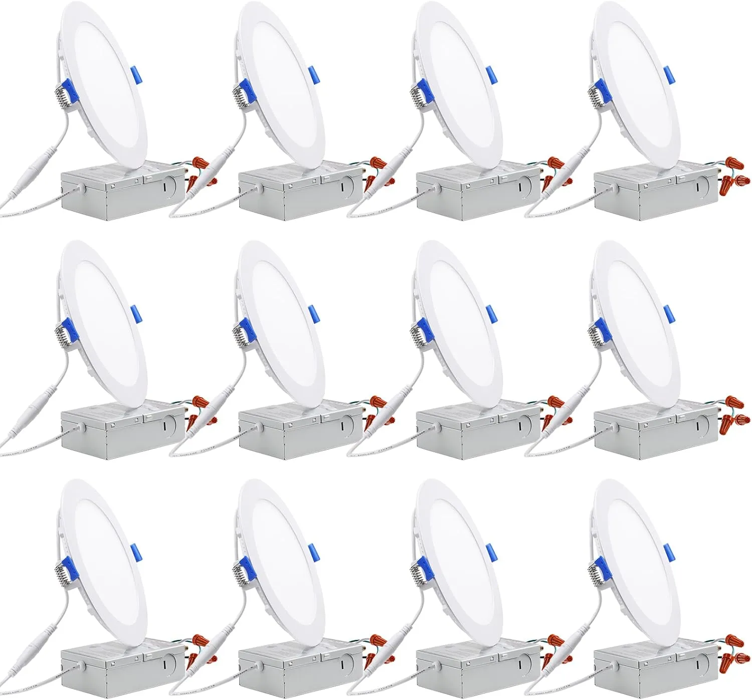 TORCHSTAR 12-Pack Essential Series 6 Inch Ultra-Thin LED Recessed Lighting with J-Box, 4000K Cool White, 12W Dimmable 1000lm Brightness LED Downlight, ETL & Energy Star Listed