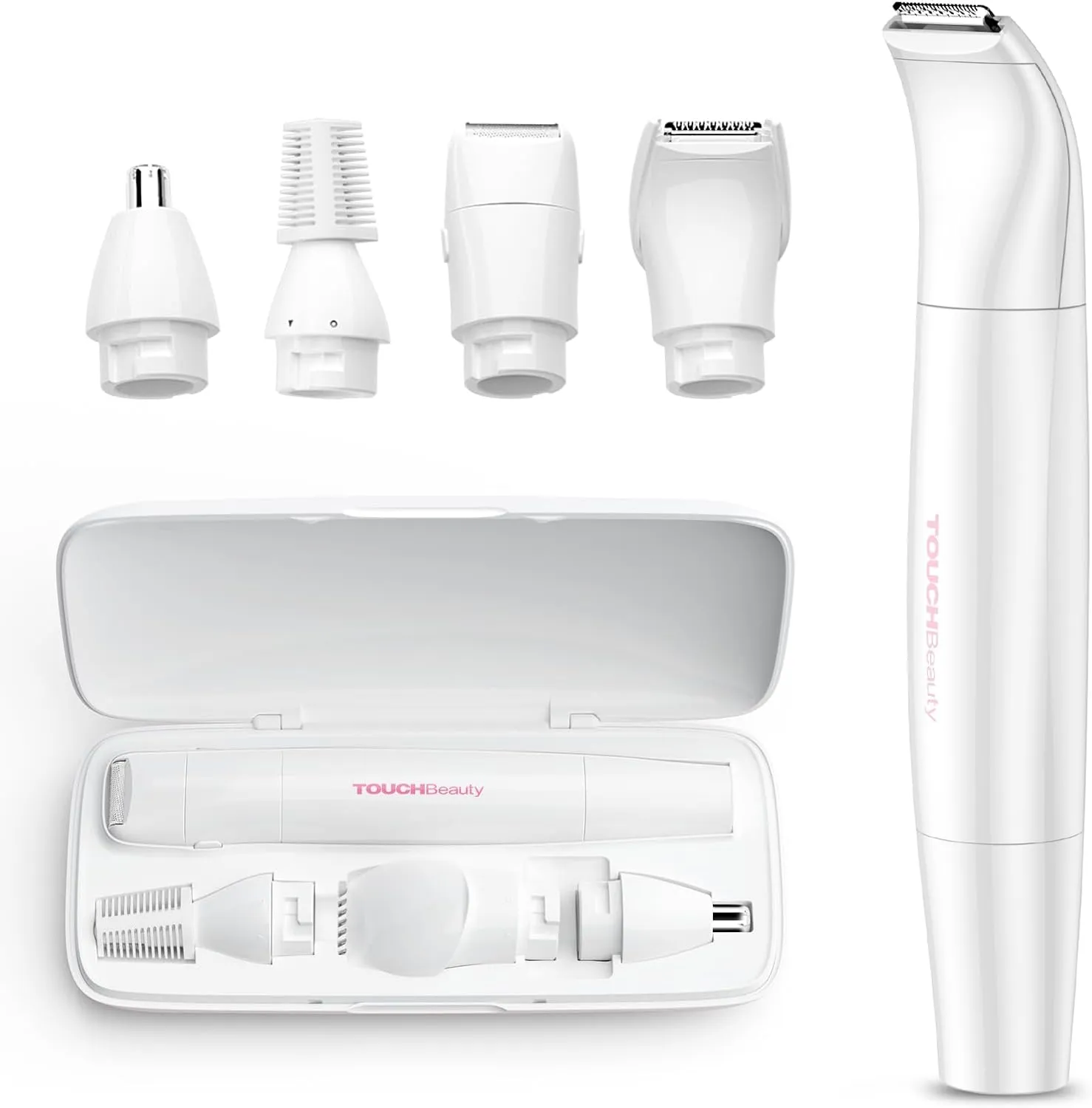 TOUCHBeauty 4 in 1 Electric Lady Shaver, Bikini Trimmer for Women, IPX6 Facial & Eyebrow Hair Trimmer with Case, Painless Body Shaver, Nose Hair Trimmer, Electric Shaver for Women