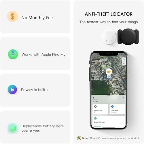 Tracker Device for Vehicles,Mini Hidden Car Tracker with Magnetic Case,No Monthly Fee Real Time GPS Car Tracker Works with Apple Find My (iOS Only)- Black,2PCS