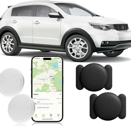 Tracker Device for Vehicles,Mini Hidden Car Tracker with Magnetic Case,No Monthly Fee Real Time GPS Car Tracker Works with Apple Find My (iOS Only)- Black,2PCS