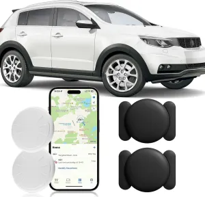 Tracking Device for Cars, Work with Find My (iOS Only), Hidden Car Tracker with Magnetic Waterproof Case, No Monthly Fee (2PCS, Black)