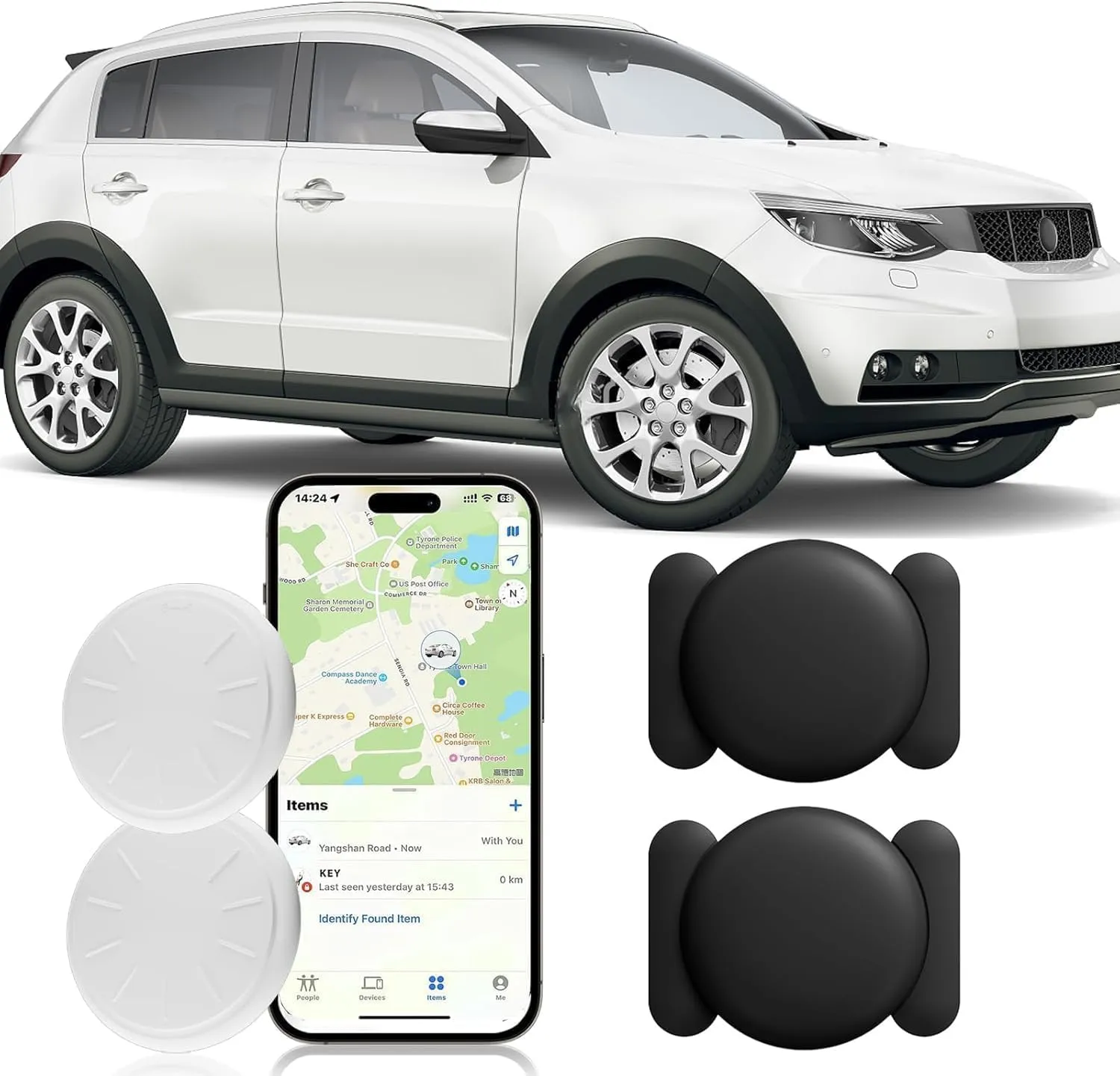 Tracking Device for Cars, Work with Find My (iOS Only), Hidden Car Tracker with Magnetic Waterproof Case, No Monthly Fee (2PCS, Black)