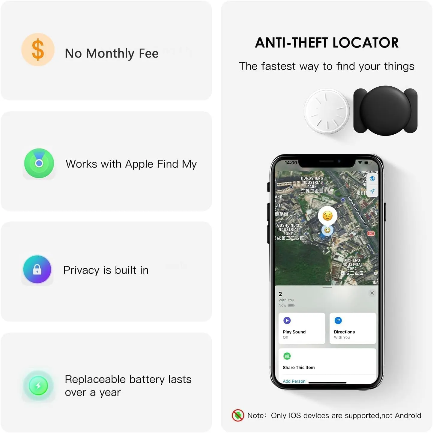 Tracking Device for Cars, Work with Find My (iOS Only), Hidden Car Tracker with Magnetic Waterproof Case, No Monthly Fee (2PCS, Black)