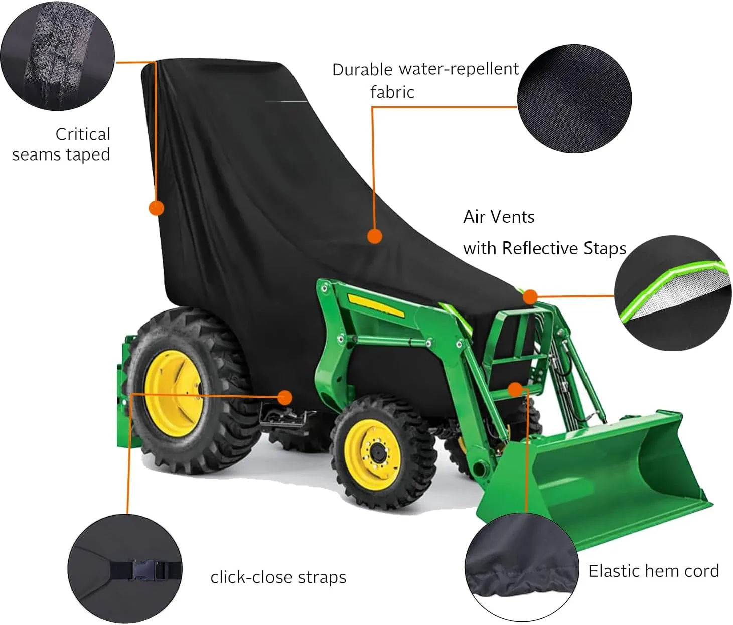 Tractor Cover Waterproof Compatible with Kubota,John Deere,Mahindra, Bobcat,Compact Utility Tractor Cowling Cover Heavy Duty Tractor Accessories Large (Large Cover)
