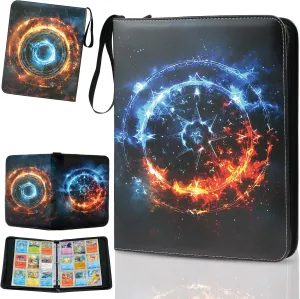 Trading Card Binder 9 Pocket, Collectible Trading Card Albums Fits 900 Cards with 50 Removable Sleeves,Waterproof Card Holder Album for TCG, MTG, Sports Cards(Fire & Ice Magic, 900P)