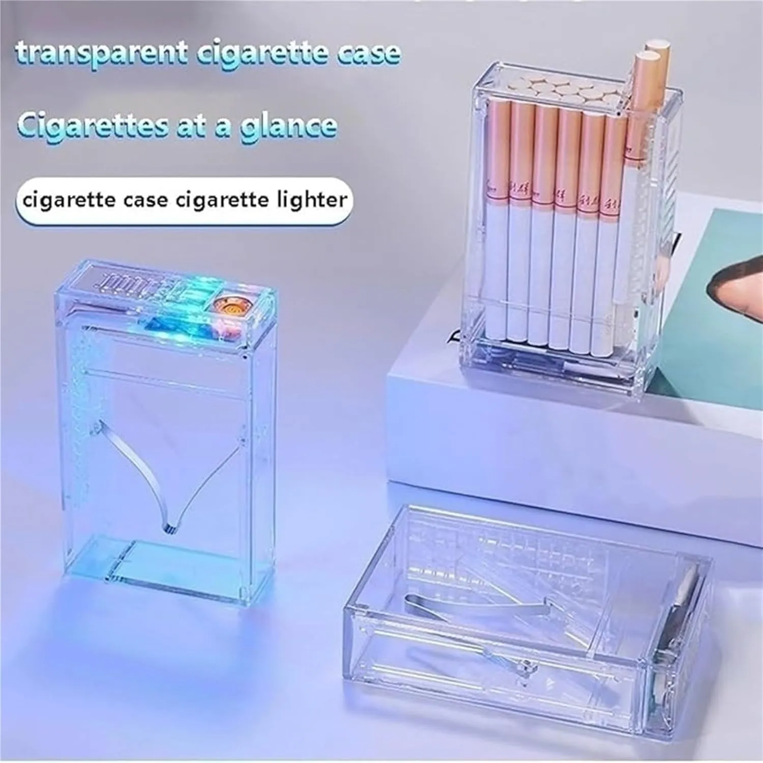Transparent Shell Lighter, 2 in 1 Built-in Flame Lighter with LED Light, Large Capacity, Stylish Waterproof Design, Best Gift for Men and Women(C)