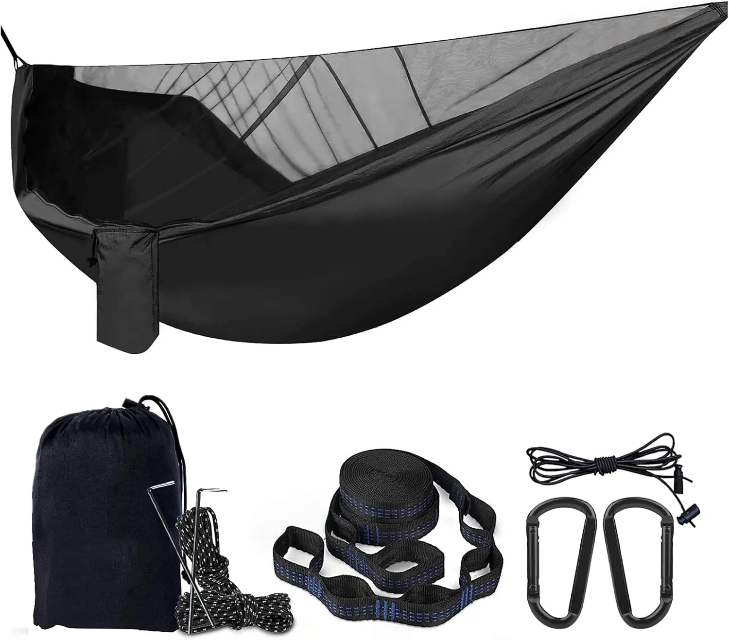 Travel Hammock, Lightweight Camping Hammock with Mosquito Net, Portable Outdoor Hammock 200kg Load Capacity for Camping Hiking Backpacking,Black
