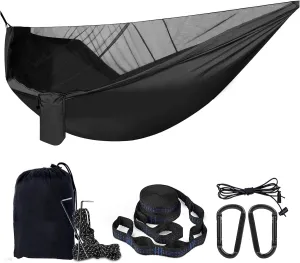 Travel Hammock, Lightweight Camping Hammock with Mosquito Net, Portable Outdoor Hammock 200kg Load Capacity for Camping Hiking Backpacking,Black