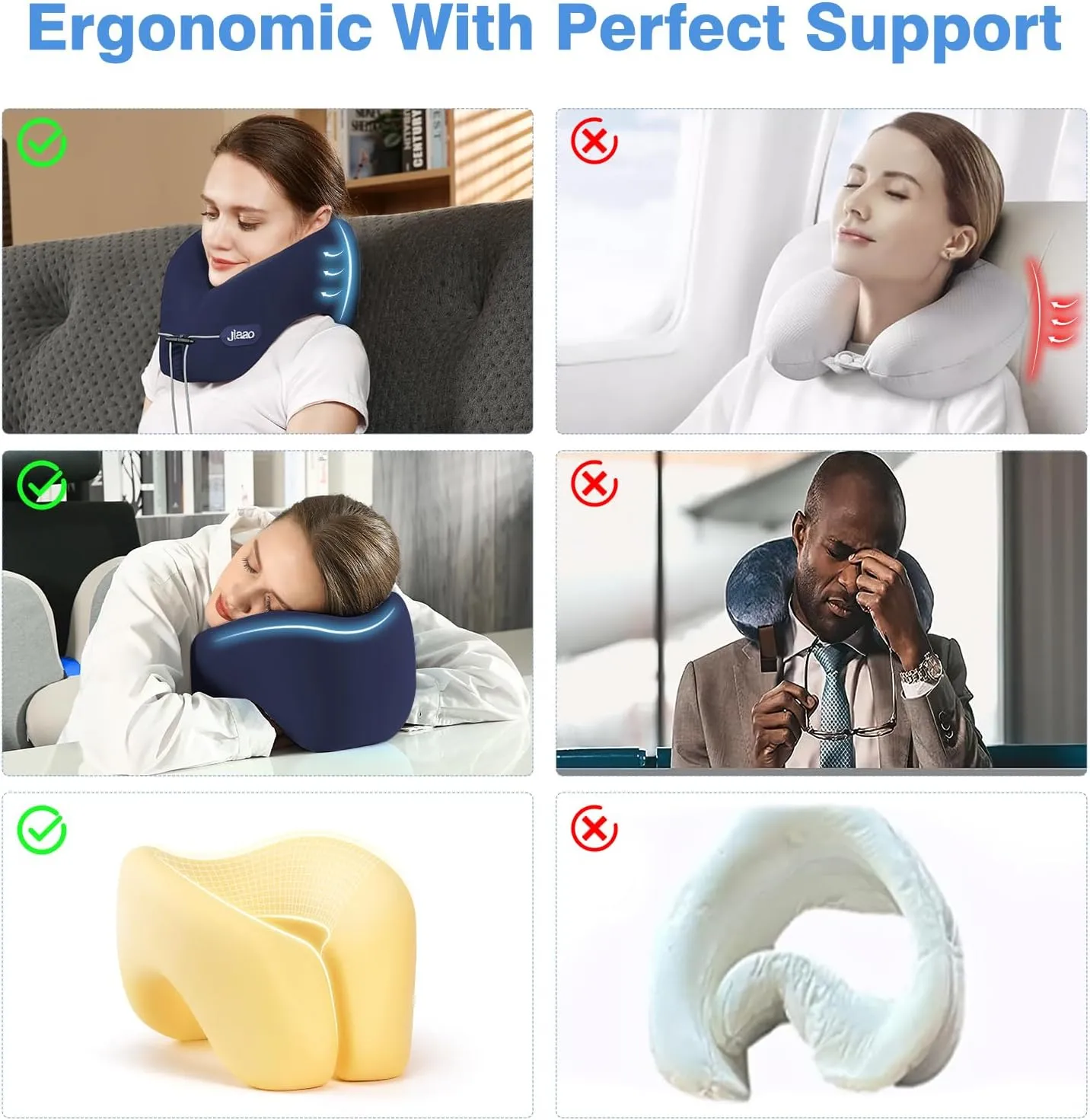 Travel Neck Pillow Memory Foam- 2025 Upgraded Airplane Pillow, 3D Eye Masks, Earplugs and Storage Bag, U Shaped Napping Pillow for Travel, Home, Office, and Gaming