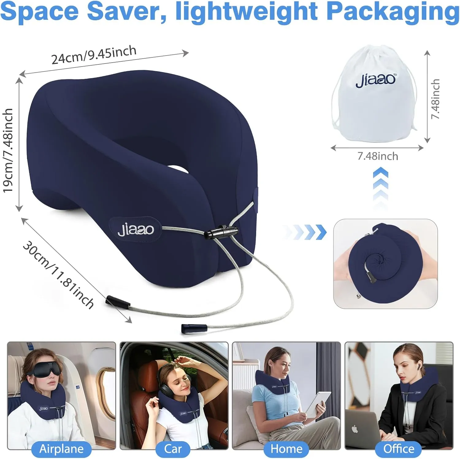 Travel Neck Pillow Memory Foam- 2025 Upgraded Airplane Pillow, 3D Eye Masks, Earplugs and Storage Bag, U Shaped Napping Pillow for Travel, Home, Office, and Gaming