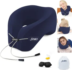 Travel Neck Pillow Memory Foam- 2025 Upgraded Airplane Pillow, 3D Eye Masks, Earplugs and Storage Bag, U Shaped Napping Pillow for Travel, Home, Office, and Gaming