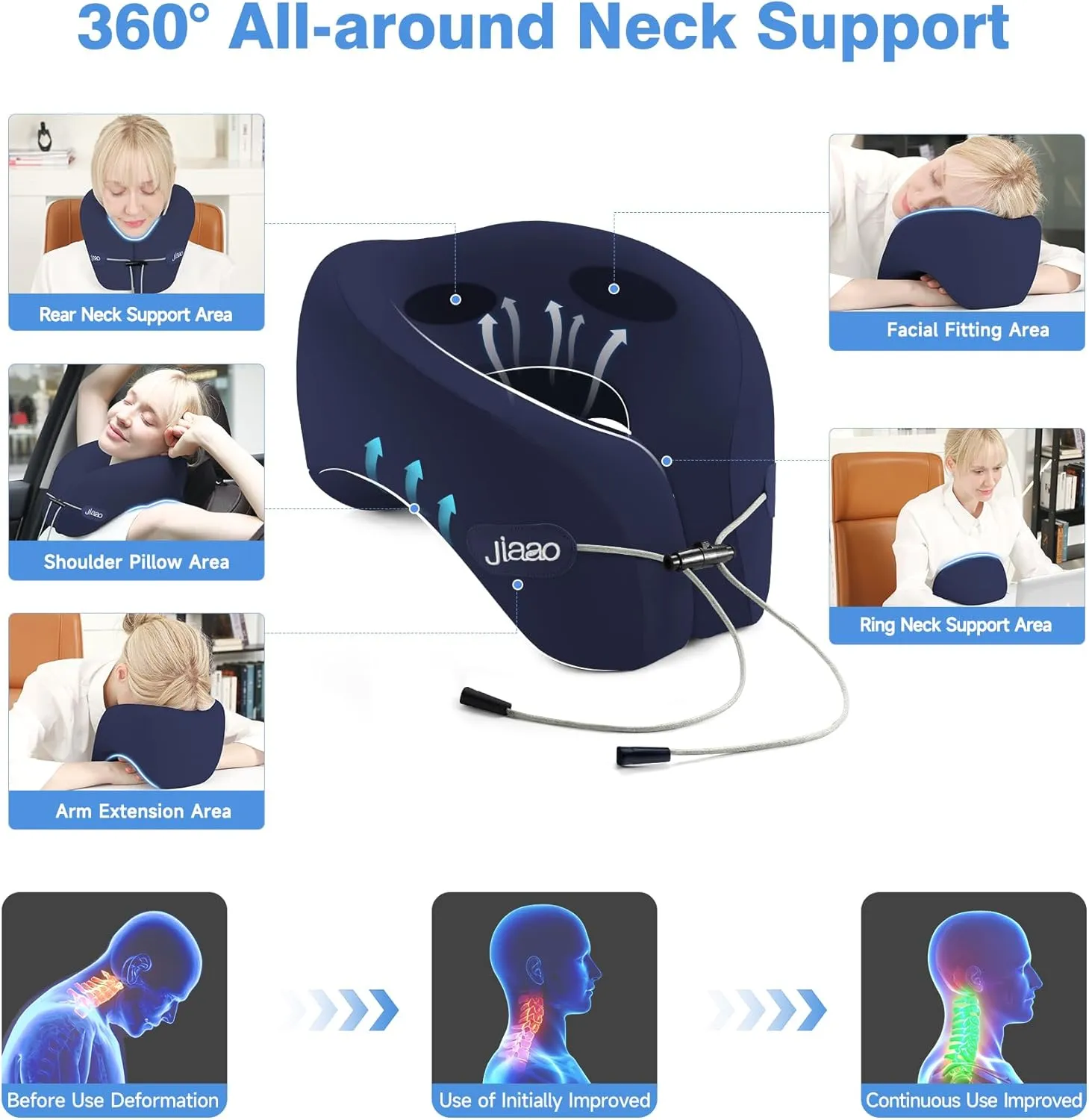 Travel Neck Pillow Memory Foam- 2025 Upgraded Airplane Pillow, 3D Eye Masks, Earplugs and Storage Bag, U Shaped Napping Pillow for Travel, Home, Office, and Gaming