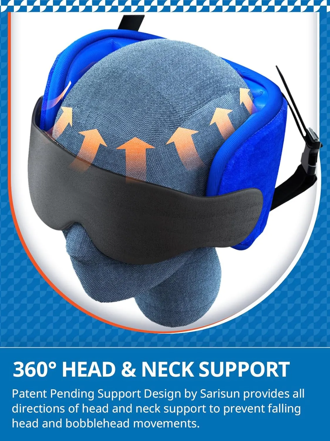 Travel Pillows for Airplanes, Airplane Pillow for Sleeping with 3D Eye Mask, 360° Headrest for Long Flight, Road Trip, Stop Bobblehead Relieve Neck Pain, FSA HSA Eligible Approved, Blue