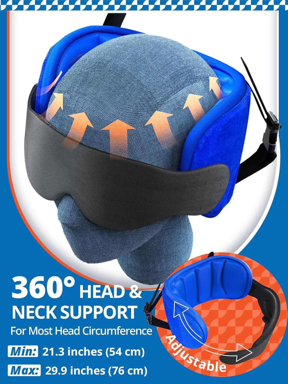 Travel Pillows for Airplanes with Sleep Eye Mask, Chin Strap, Airplane Pillow for Long Flights, Car Road Trip, 360° Headrest, Stop Bobblehead, FSA HSA Eligible, Mottled Grey