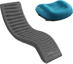 TREKOLOGY ALUFT2.0 (Light Blue) & UL Sleeping Pad-Compressible, Compact, Comfortable, Ergonomic Inflating Pillow, Inflatable Camping Mat for Travel. Compact Lightweight Sleeping System