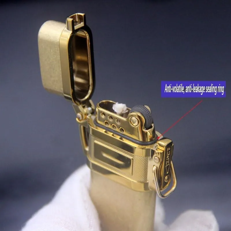 Trench Lighter, Waterproof Kerosene Lighter, Classic Grinding Wheel Ignition Retro Lighter, Suitable for Cigarettes, Candles, Camping, Barbecue, Outdoor Survival, Etc.(Brass)