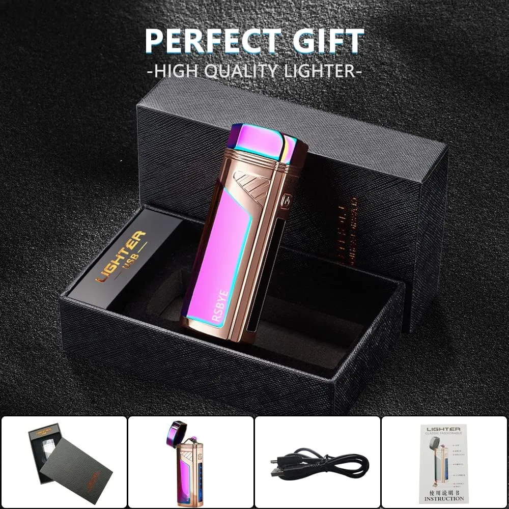 Triple-Arc Electric Lighter - Windproof, Flameless Plasma Lighter - Rechargeable USB - 2-in-1 Opener with Digital Battery Indicator