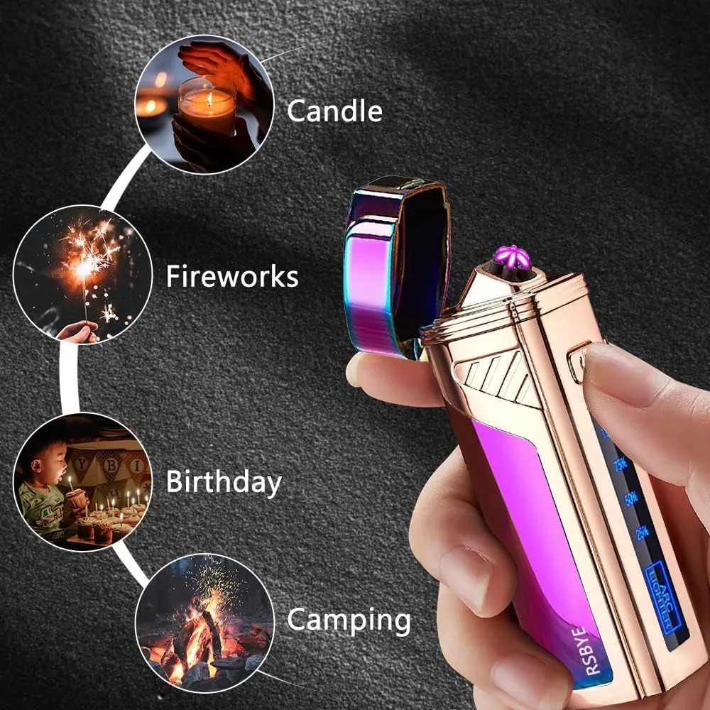 Triple-Arc Electric Lighter - Windproof, Flameless Plasma Lighter - Rechargeable USB - 2-in-1 Opener with Digital Battery Indicator