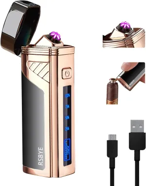 Triple-Arc Electric Lighter Windproof Lighter Flameless Plasma Lighter Rechargeable USB Lighter 2-in-1 Opener with Digital Battery Indicator (ICY Black)