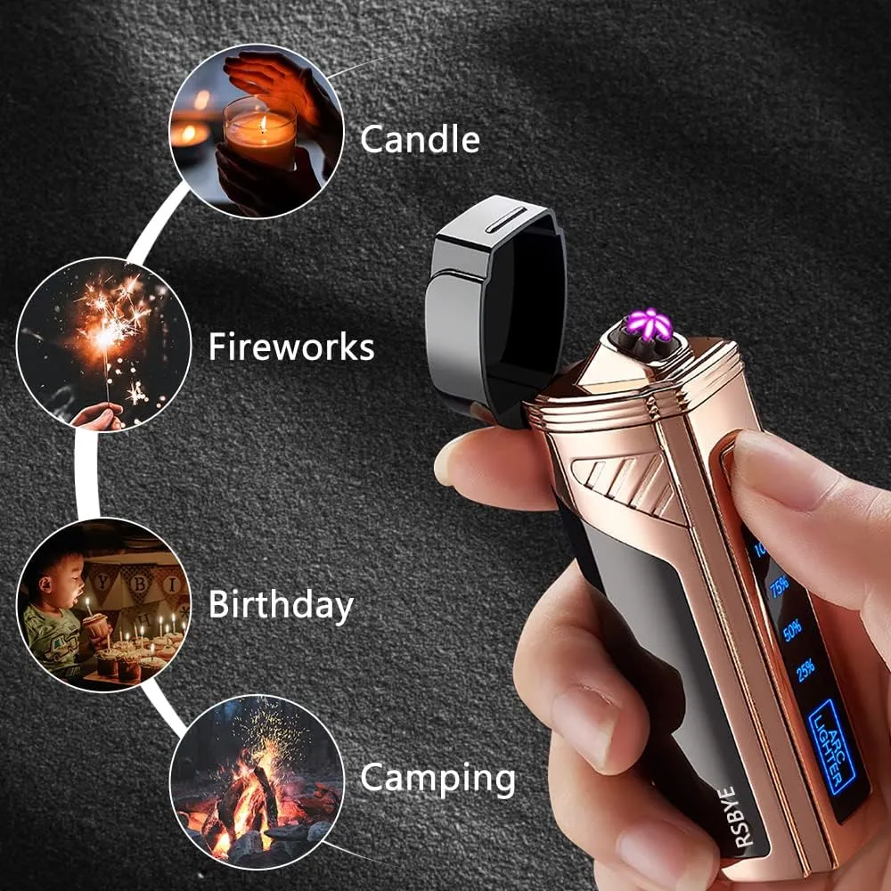 Triple-Arc Electric Lighter Windproof Lighter Flameless Plasma Lighter Rechargeable USB Lighter 2-in-1 Opener with Digital Battery Indicator (ICY Black)