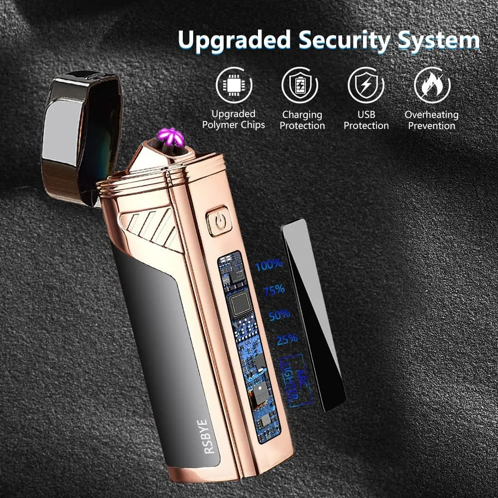 Triple-Arc Electric Lighter Windproof Lighter Flameless Plasma Lighter Rechargeable USB Lighter 2-in-1 Opener with Digital Battery Indicator (ICY Black)