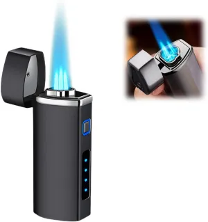 Triple Jet Flame Lighter - USB Electric, Portable Refillable Butane Lighter - 3 Flame Windproof, Unique Birthday Gifts for Men, Dad, Husband (Business Black)