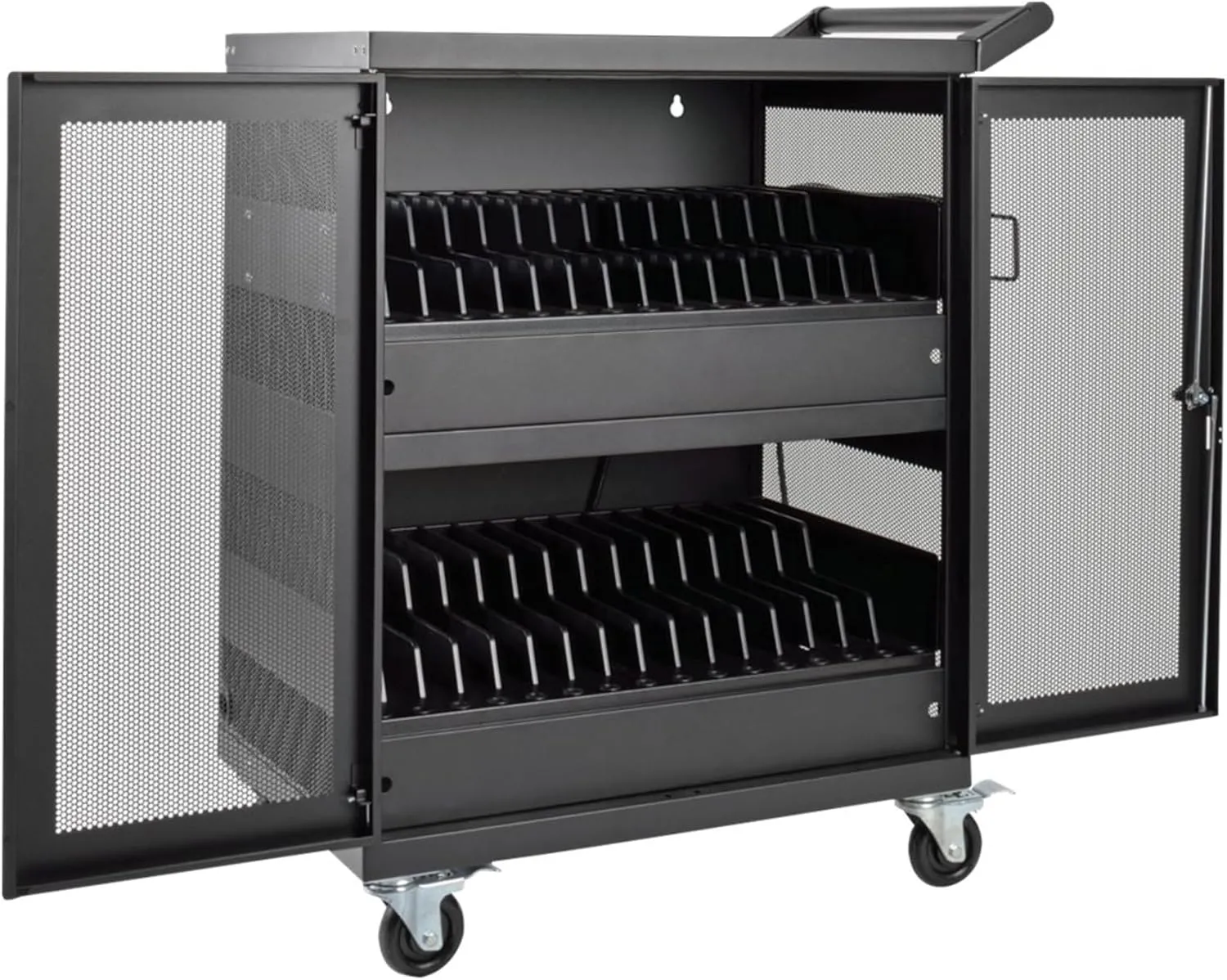 Tripp Lite 32-Port AC Charging Cart Storage Station for Chromebooks, Laptops & Tablets - Secures Devices in Locking, Vented, Wall-mountable Steel Cart - 2-Year Warranty (CSC32AC)