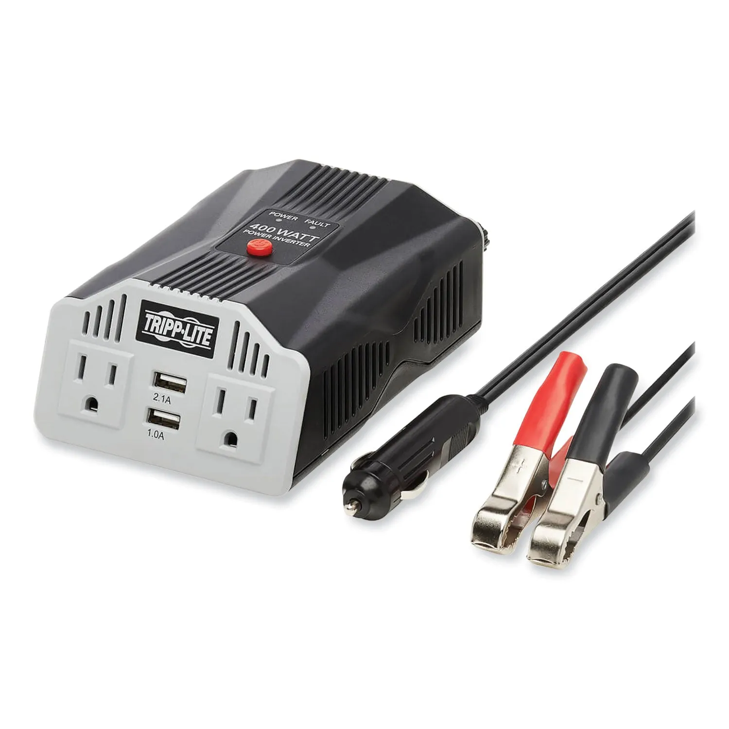 Tripp Lite by Eaton PowerVerter Ultra-Compact Car Inverter, 400 W, Two AC Outlets/Two USB Ports, 3.1 A