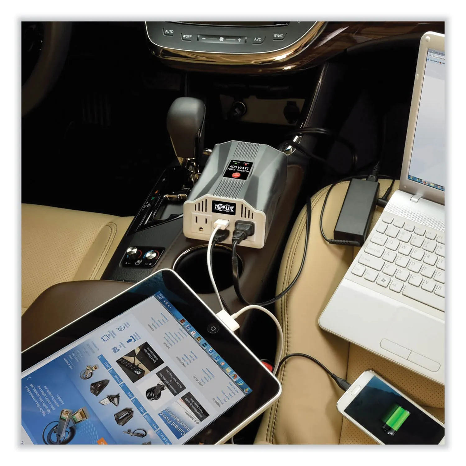 Tripp Lite by Eaton PowerVerter Ultra-Compact Car Inverter, 400 W, Two AC Outlets/Two USB Ports, 3.1 A