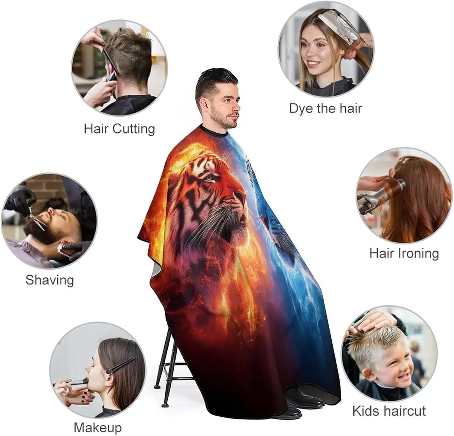 Trippy Red Blue Neon Cloud Fire Tiger Art Barber Cape Hair Cutting Cloak - Adjustable Salon Cape Apron for Barber Salon, Barber Aceessories