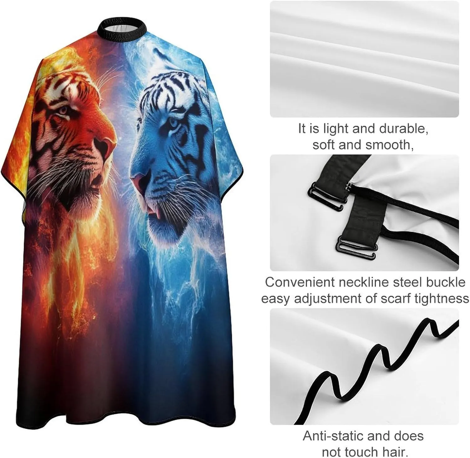 Trippy Red Blue Neon Cloud Fire Tiger Art Barber Cape Hair Cutting Cloak - Adjustable Salon Cape Apron for Barber Salon, Barber Aceessories