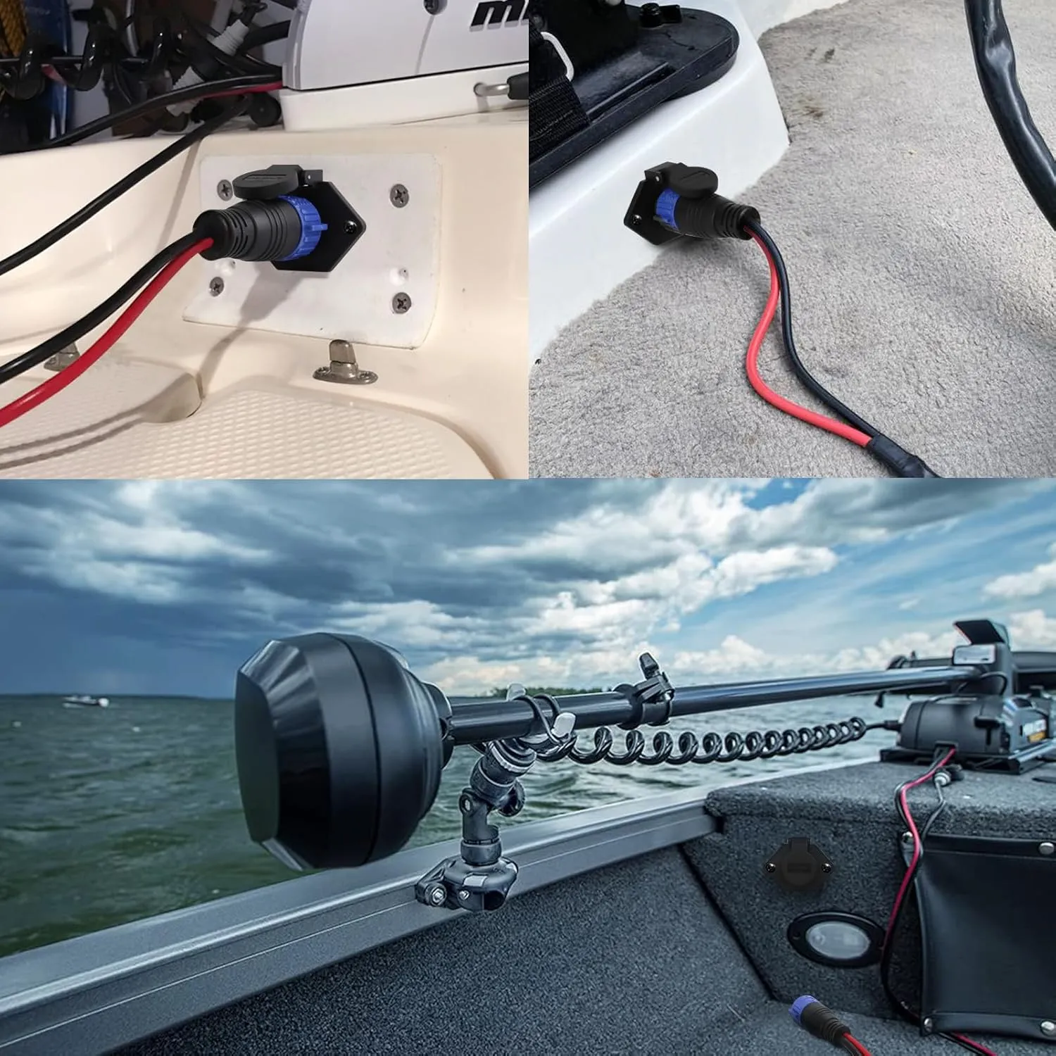 Trolling Motor Plugs for Minn Kota 12V/24V/36V/48V 2-Wire 8 Gauge 50A Trolling Motor Plug Receptacle Set for Marine Boat Down Rigger Fishing Reel,Male & Female Watertight Quick Connect