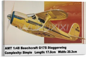 TYWSDBV Aircraft Poster Beechcraft Staggerwing G17S Vintage Poster 3 Canvas Painting Wall Art Poster for Bedroom Living Room Decor 12x08inch(30x20cm) Frame-style