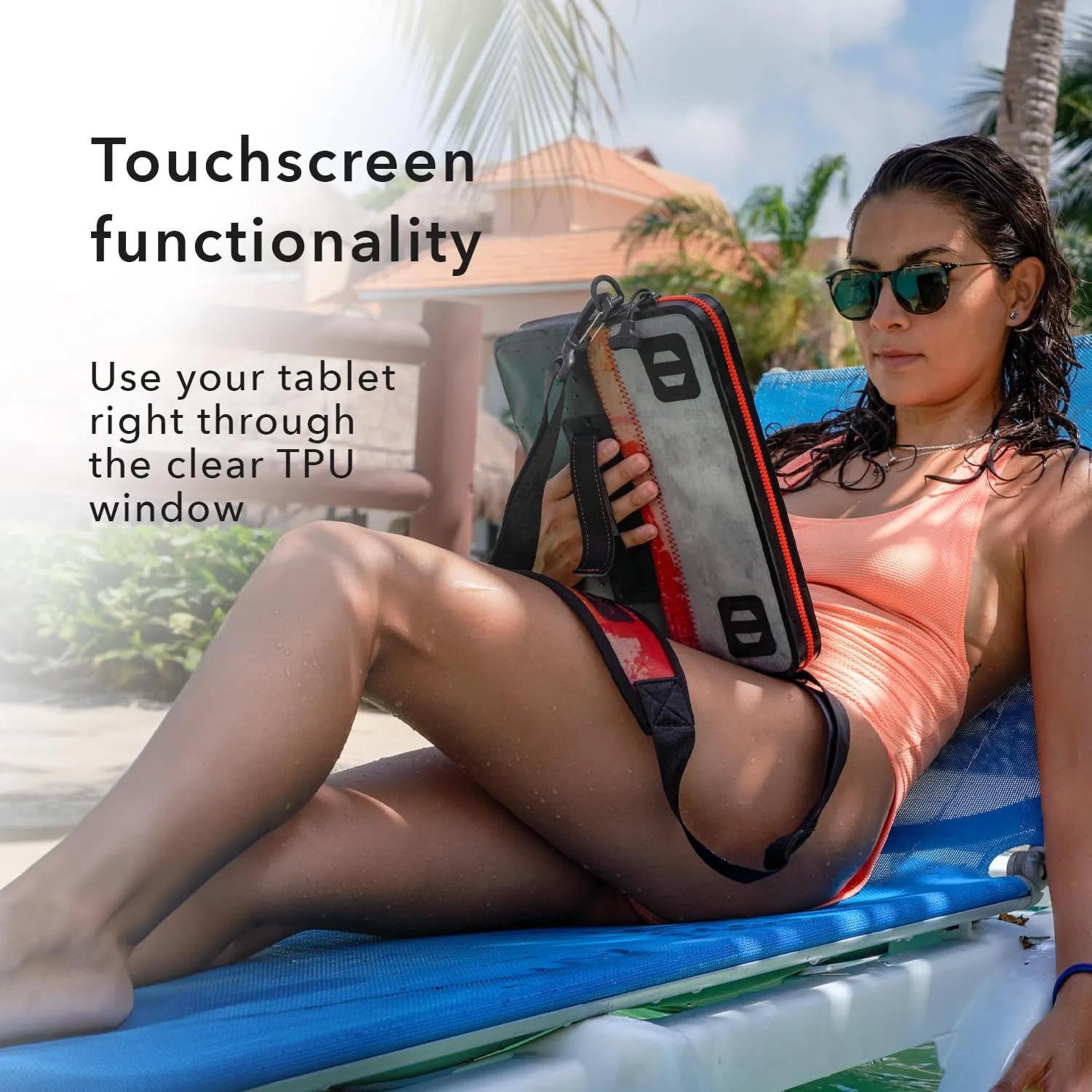 ugo wear Waterproof Tablet Case - Floating Dry Bag and Clear Protection Pouch - Touchscreen Compatible - Tablet XL - Blue Geo - Fits Tablets Up to 13 Inches