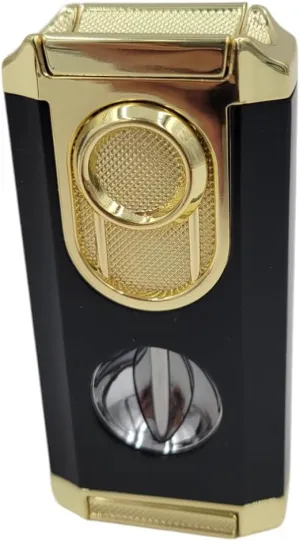 Ultimate 3-Burner Cigar Lighter with Integrated V-Cutter V-Cut Burner (Black & Gold)