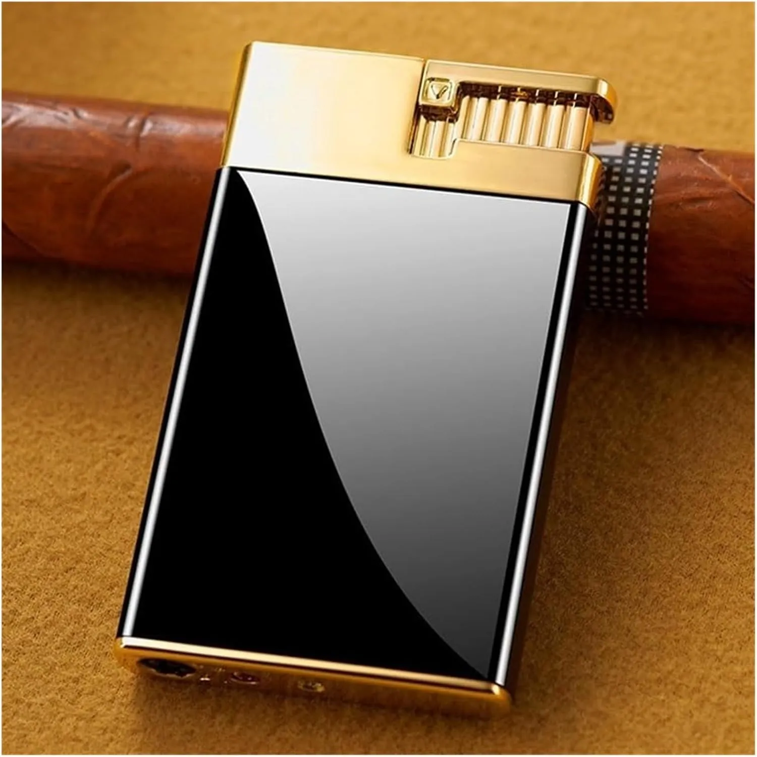 Ultra Slim Windproof Mini Lighter, Portable Metal Refillable Butane Blue Torch Lighter, Adjustable Jet Flame Cigar Lighter, Gift for Men and Women (Butane Not Included)(Gold)