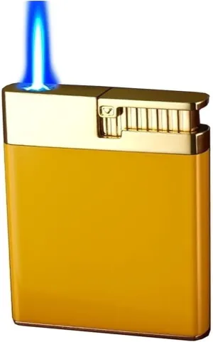 Ultra Slim Windproof Mini Lighter, Portable Metal Refillable Butane Blue Torch Lighter, Adjustable Jet Flame Cigar Lighter, Gift for Men and Women (Butane Not Included)(Gold)