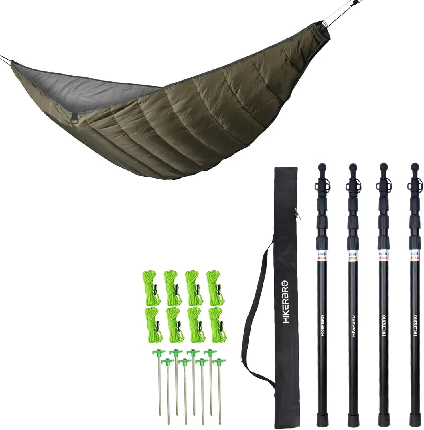 Ultralight Hammock Underquilt for Hammock Camping, Backpacking & 4 Telescoping Tarp Poles, Heavy Duty 7.67ft Aluminum Tent Poles for Tarp with Rubber Cap
