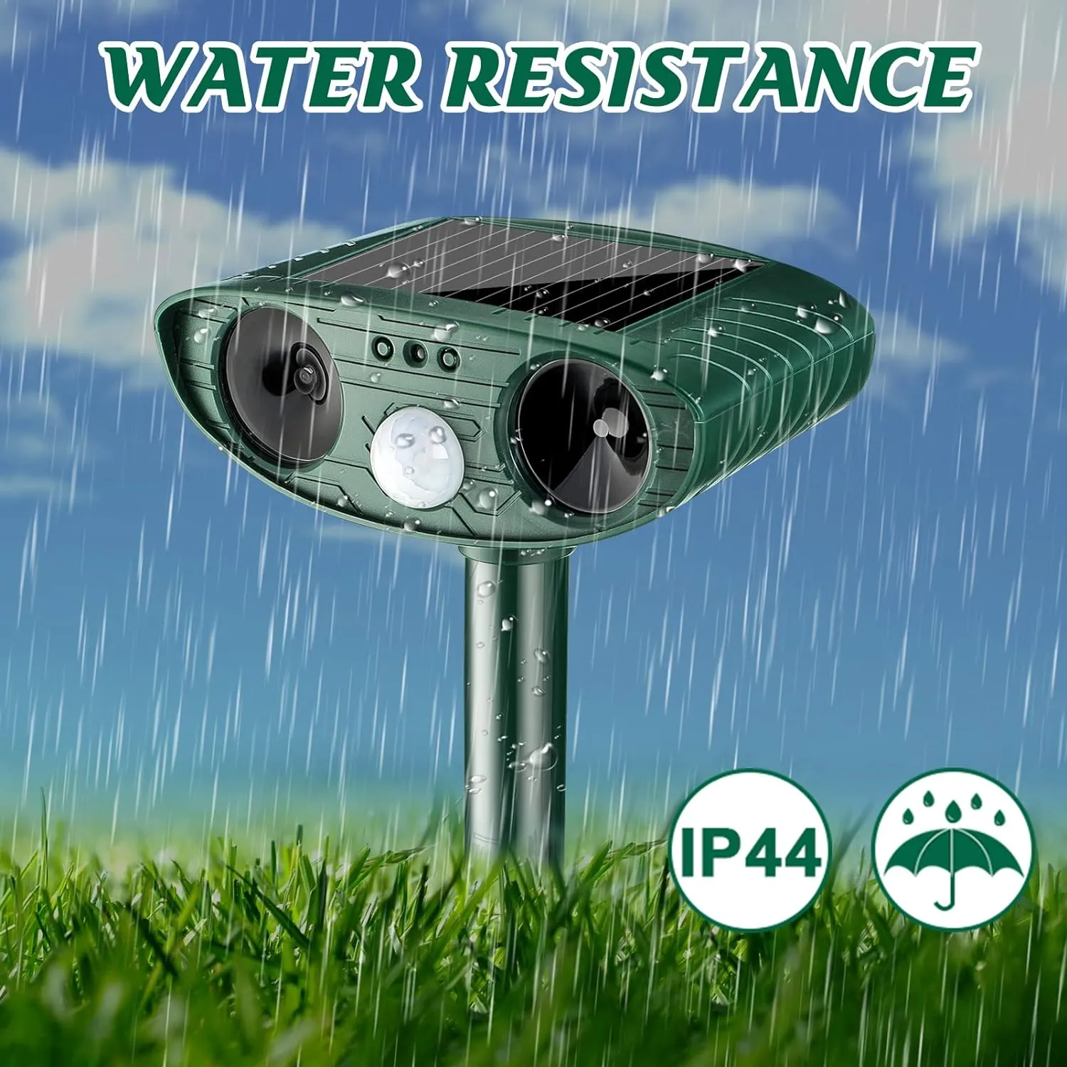 Ultrasonic Animal Repellent Outdoor Solar Powered Repeller Cat Dog Deer Deterrent Waterproof Motion Sensor Deterrent for Yard Garden Rabbit Squirrels Fox Pest(Green,2 Pieces)